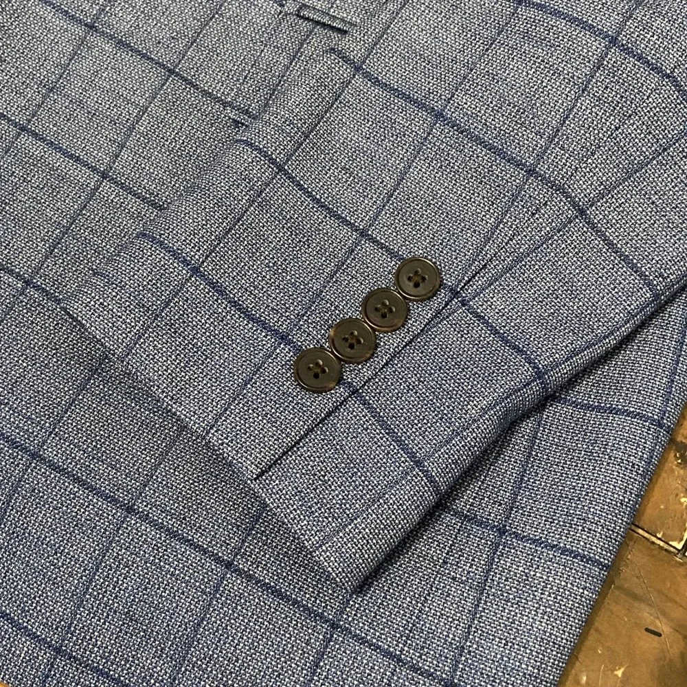 Bonobos Jetsetter Slim Fit 42R Blue Windowpane Plaid Stretch Wool Blazer